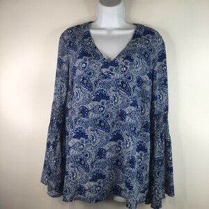 Michael Kors Blue Paisley Bell Sleeve Top M